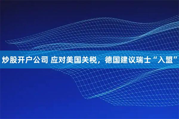 炒股开户公司 应对美国关税，德国建议瑞士“入盟”